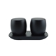 aerial view a black stylish portable stereo twin speakers, image 1 of 9