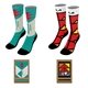 a group of 19 dye - sublimated socks (pair) with trifold packaging