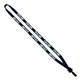 aerial view a navy 1/2 cotton lanyard with plastic clamshell bulldog clip, image 1 of 2
