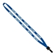 aerial view a electric blue 1/2 cotton lanyard with plastic clamshell bulldog clip, image 1 of 2