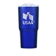 aerial view a metallic blue 20 oz double wall stainless steel tumbler, image 1 of 4