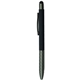 aerial view a black soft - touch aluminum stylus pen with plastic grip, image 1 of 2