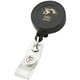 a black retractable badge reel round