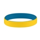 aerial view a yellow (116)/royal blue (293) colored letter silicone bracelet, image 1 of 2
