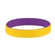 aerial view a yellow (116)/purple (259) colored letter silicone bracelet, image 1 of 2