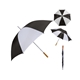aerial view a black/white 60 jumbo wooden handle golf umbrella, image 1 of 2