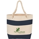 aerial view a navy rope handle 16 oz cotton canvas tote, image 1 of 4