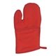 aerial view a red quilted cotton canvas oven mitt, image 1 of 4