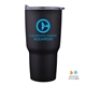 aerial view a black 30 oz economy tapered stainless steel tumbler with plastic pp liner, image 1 of 3