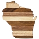 aerial view a wood rock branch(r) shiplap series wisconsin state shaped wood serving and cutting board, image 1 of 3