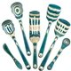 aerial view a blue/natural baltique(r) mykonos collection 7- piece cooking utensil set, image 1 of 3