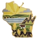 aerial view a multi-color wisconsin state shaped cutting and serving board with artwork by summer stokes, image 1 of 4