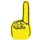 a yellow u 14 foam finger cheering hand