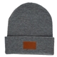 aerial view a gray fashion and performance knit cuffed beanie with patch, image 1 of 12