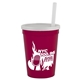 aerial view a maroon cup & frost lid 12 oz reusable cup with lid straw, image 1 of 2