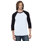 a white/ black bayside - unisex triblend three - quarter sleeve raglan t - shirt