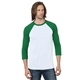 a white/ kelly bayside - unisex triblend three - quarter sleeve raglan t - shirt