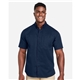 aerial view a dark navy harriton mens advantage il short - sleeve work shirt, image 1 of 6