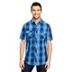 aerial view a black/ blue burnside mens buffalo plaid woven shirt, image 1 of 3