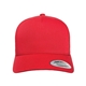 aerial view a red yupoong adult 5- panel retro trucker cap - hat, image 1 of 4