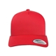 aerial view a red/ white yupoong adult 5- panel retro trucker cap - hat, image 1 of 5