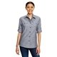 aerial view a dark denim burnside ladies chambray woven shirt, image 1 of 3
