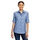 aerial view a light denim burnside ladies chambray woven shirt, image 1 of 3