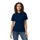 aerial view a navy gildan ladies softstyle double pique polo, image 1 of 3