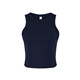 aerial view a solid navy blend bella + canvas ladies micro ribbed racerback tank, image 1 of 6