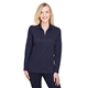 aerial view a navy devon jones crownlux performance(r)ladies plaited long sleeve polo, image 1 of 6