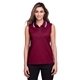 aerial view a burgundy/ white devon jones crownlux performance(r)ladies plaited tipped sleeveless polo, image 1 of 6