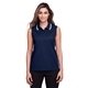 aerial view a navy/ white devon jones crownlux performance(r)ladies plaited tipped sleeveless polo, image 1 of 6