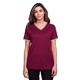 aerial view a burgundy/ white devon jones crownlux performance(r)ladies plaited tipped v - neck top, image 1 of 6