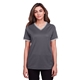 aerial view a graphite/ white devon jones crownlux performance(r)ladies plaited tipped v - neck top, image 1 of 6