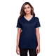 aerial view a navy/ white devon jones crownlux performance(r)ladies plaited tipped v - neck top, image 1 of 6