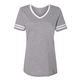 aerial view a oxford/ white jerzees ladies tri - blend varsity v - neck t - shirt, image 1 of 3