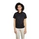 aerial view a black/ dk charcl harriton ladies flash il colorblock short sleeve shirt, image 1 of 7
