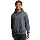 aerial view a black heather russell athletic unisex dri - power(r) hooded sweatshirt, image 1 of 3