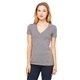 a grey triblend bella + canvas ladies triblend short - sleeve deep v - neck t - shirt