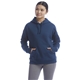 aerial view a late night blue champion ladies powerblend relaxed hooded sweatshirt, image 1 of 5