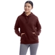 aerial view a maroon champion ladies powerblend relaxed hooded sweatshirt, image 1 of 5