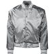 aerial view a metallc slvr/ wh augusta sportswear unisex striped trim satin baseball jacket, image 1 of 3