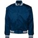 aerial view a navy/ white augusta sportswear unisex striped trim satin baseball jacket, image 1 of 3