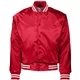 aerial view a red/ white augusta sportswear unisex striped trim satin baseball jacket, image 1 of 3