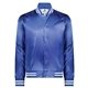 aerial view a royal/ white augusta sportswear unisex striped trim satin baseball jacket, image 1 of 4