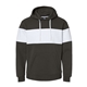 aerial view a black j america mens varsity pullover hooded sweatshirt, image 1 of 3