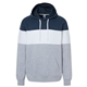 aerial view a navy/ oxford j america mens varsity pullover hooded sweatshirt, image 1 of 3