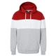 aerial view a red/ oxford j america mens varsity pullover hooded sweatshirt, image 1 of 3
