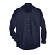 aerial view a navy harriton mens tall easy blend(tm) long - sleeve twill shirt with stain - release, image 1 of 6