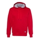 aerial view a true red russell athletic unisex cotton classic hooded sweatshirt, image 1 of 3